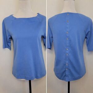 L.L. Bean Women’s Light Blue Top Small 100% Cotton 3/4 Sleeve Button Back